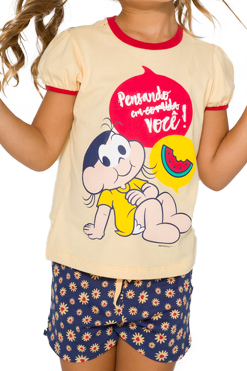 Pijama Infantil Menina Turma Da Mônica Pensando Em Você 2308